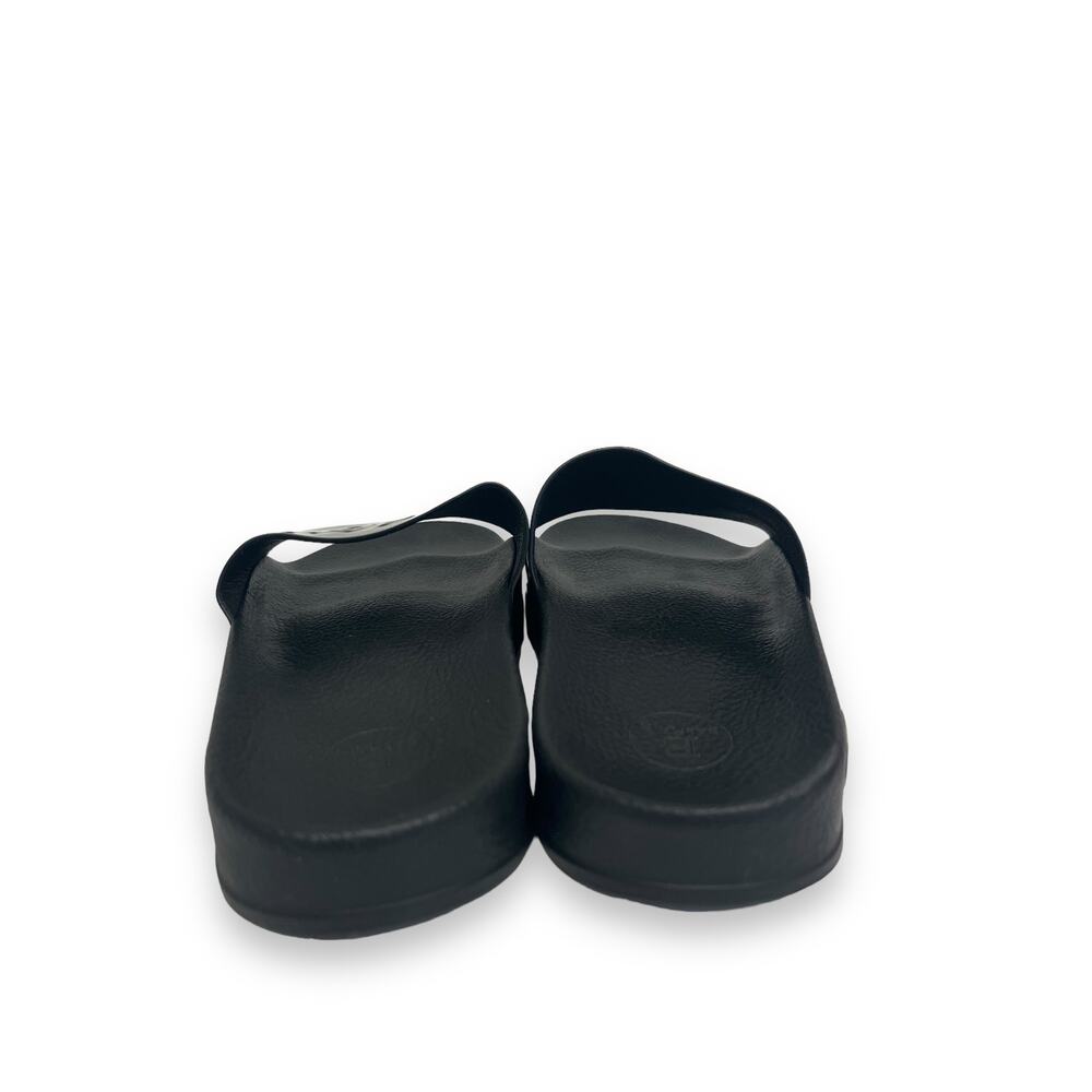 BALMAIN Black Calypso Embossed Patent Leather Logo Flats Slides Size 36 US 6 - Picture 5 of 8